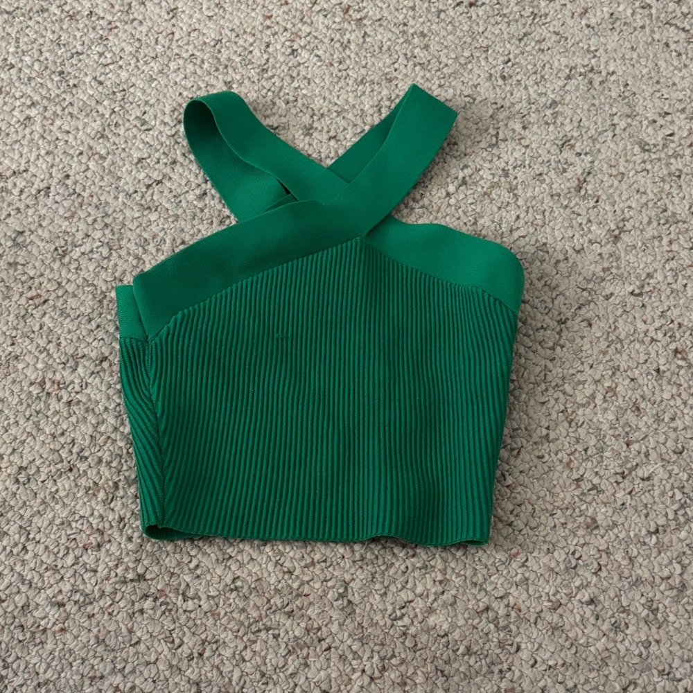 Babaton Green Ribbed Crop Top